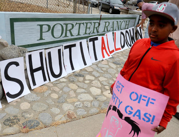 PORTER RANCH, CA - July 07: Sami Park, 9, was among about 40 people in Porter Ranch protested early on June 7, 2016, over the conditions at the SoCalGas storage facility at Aliso Canyon, where a second gas leak was recently discovered and stopped.